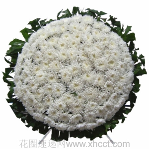 永垂不朽-白菊花，绿材搭配，精致插花规格：高约为1.5米左右<葬礼花圈>